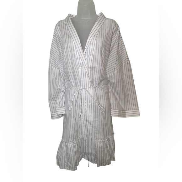 Harshman New Cotton Linen Blend Nebbi Caftan Striped White Dress Size 3X - Picture 2 of 6